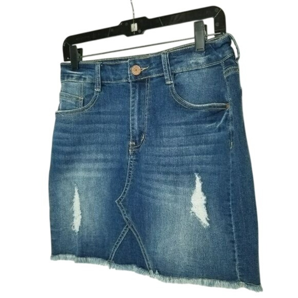 Denim Blue Skirt NWOT Distressed Frayed Hem Mini Short Faded Festival Boho